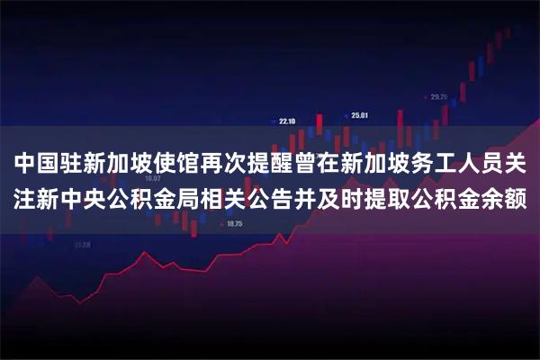 中国驻新加坡使馆再次提醒曾在新加坡务工人员关注新中央公积金局相关公告并及时提取公积金余额